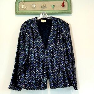 Vintage Edith Flagg etc California purple dark Sequin Jacket Open Front Women XL